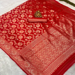 Traditional Banarasi Lichi Silk Saree with Rich Woven Border & Blouse Piece